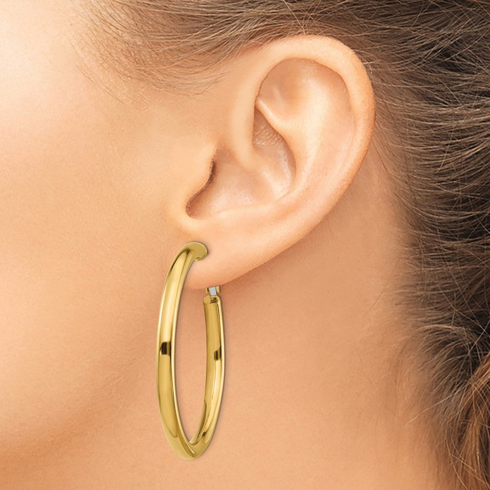 14k 4x50mm Polished Round Omega Back Hoop Earrings