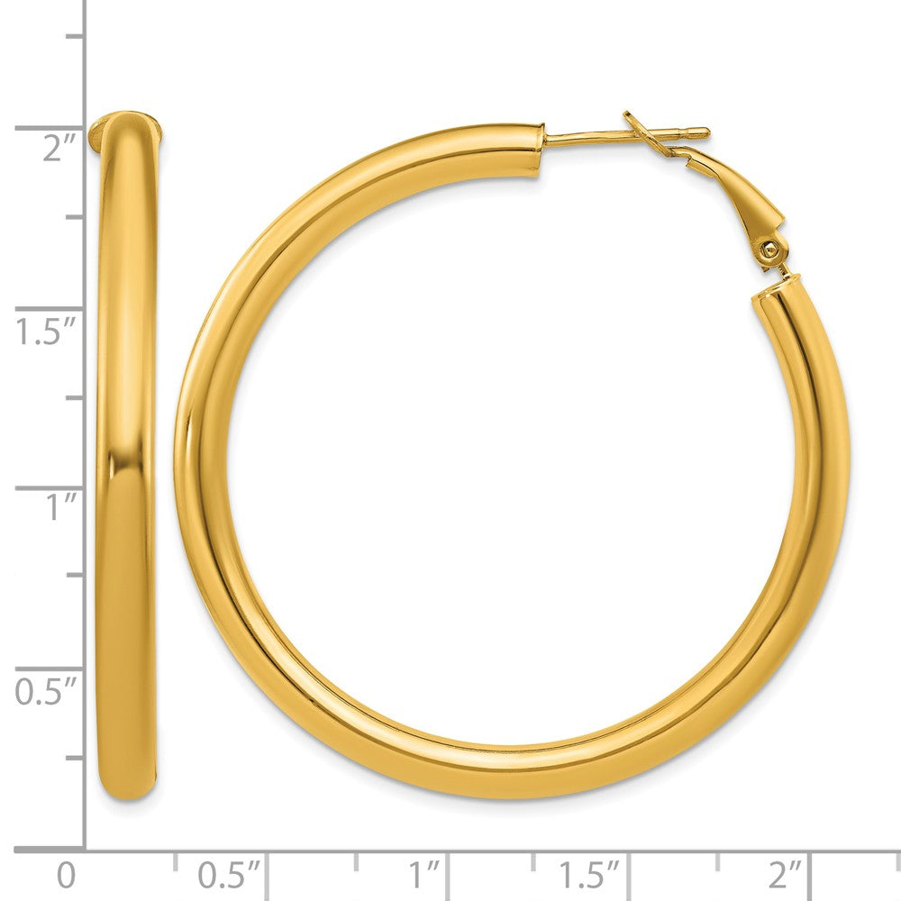 14k 4x50mm Polished Round Omega Back Hoop Earrings