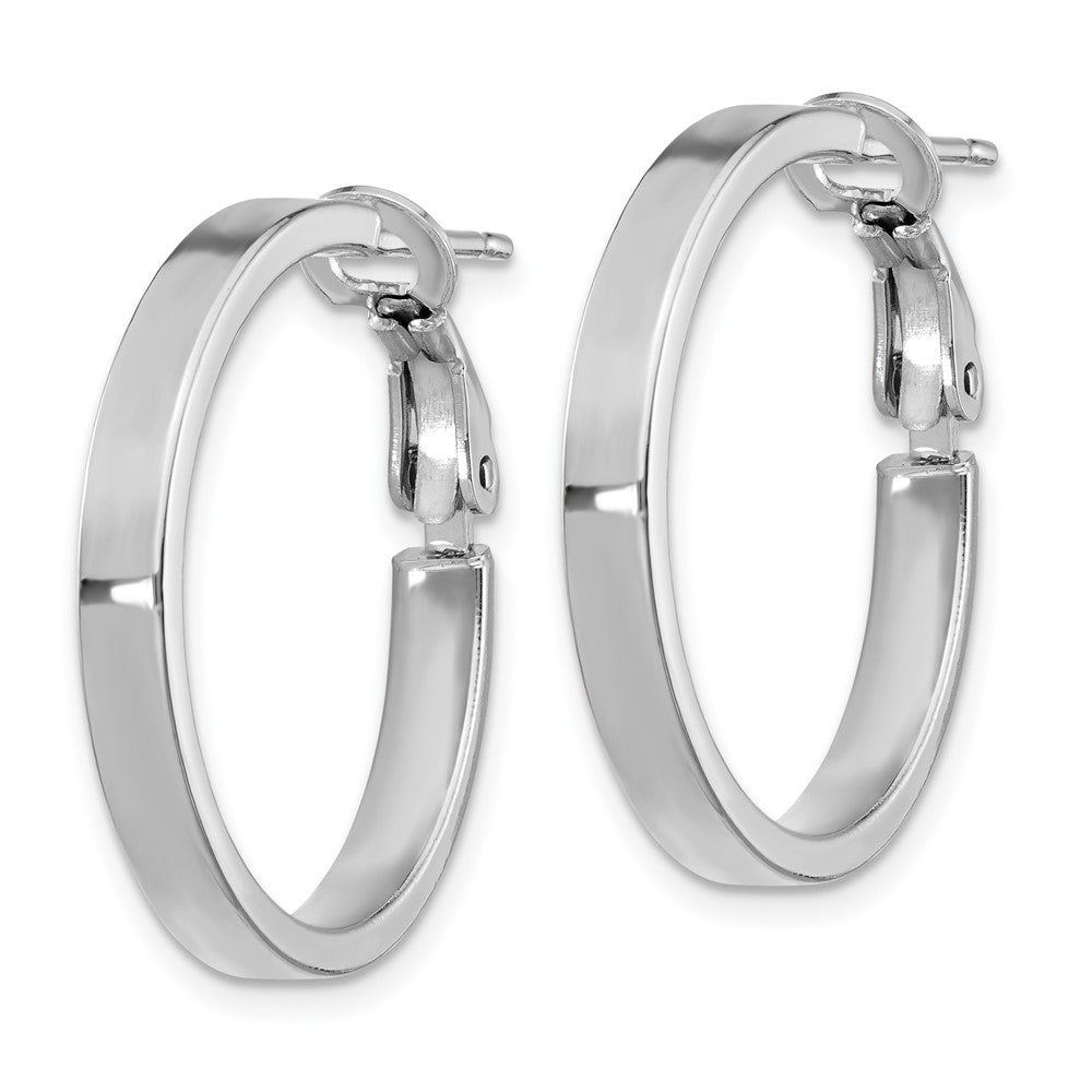 14k White Gold 3x25mm Polished Square Tube Round Hoop Earrings
