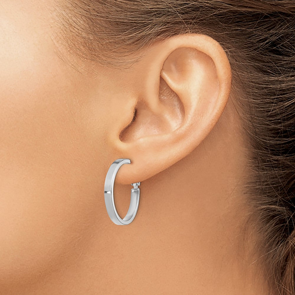 14k White Gold 3x25mm Polished Square Tube Round Hoop Earrings