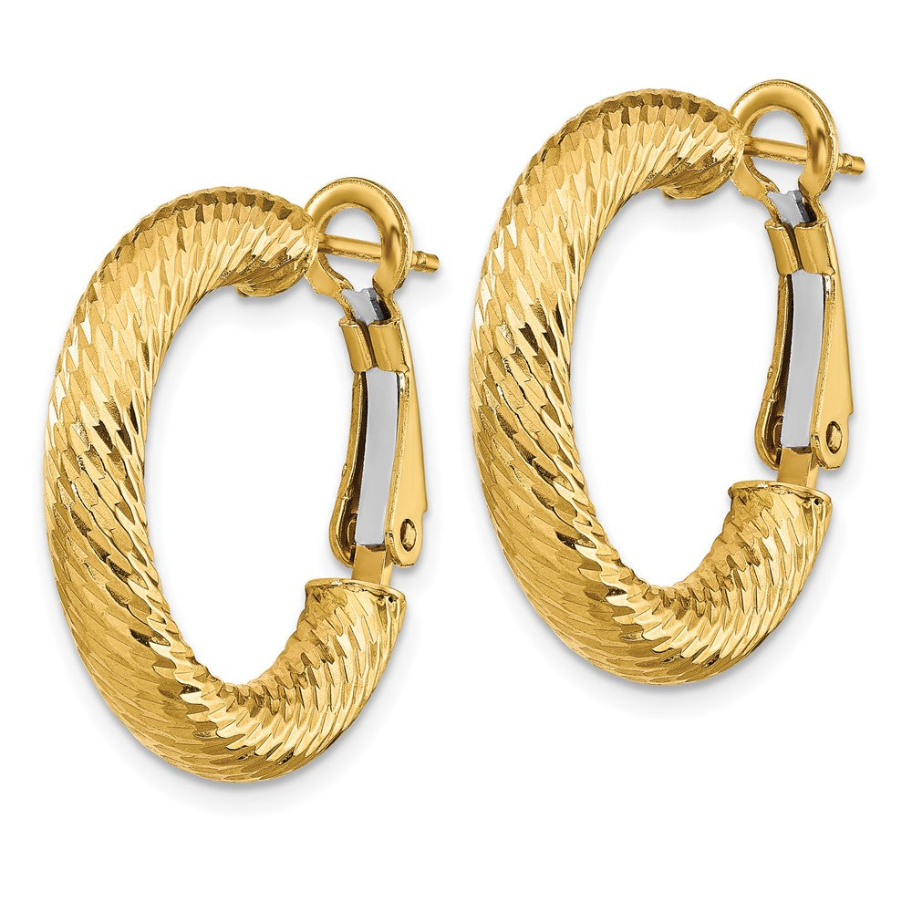 14k 4x23mm Diamond-cut Round Omega Back Hoop Earrings