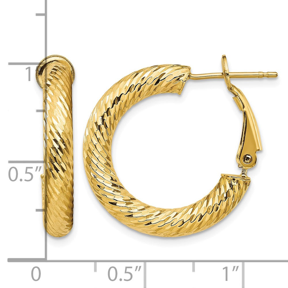 14k 4x23mm Diamond-cut Round Omega Back Hoop Earrings
