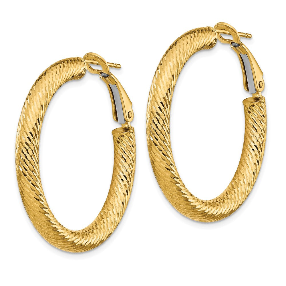 14k 4x34mm Diamond-cut Round Omega Back Hoop Earrings