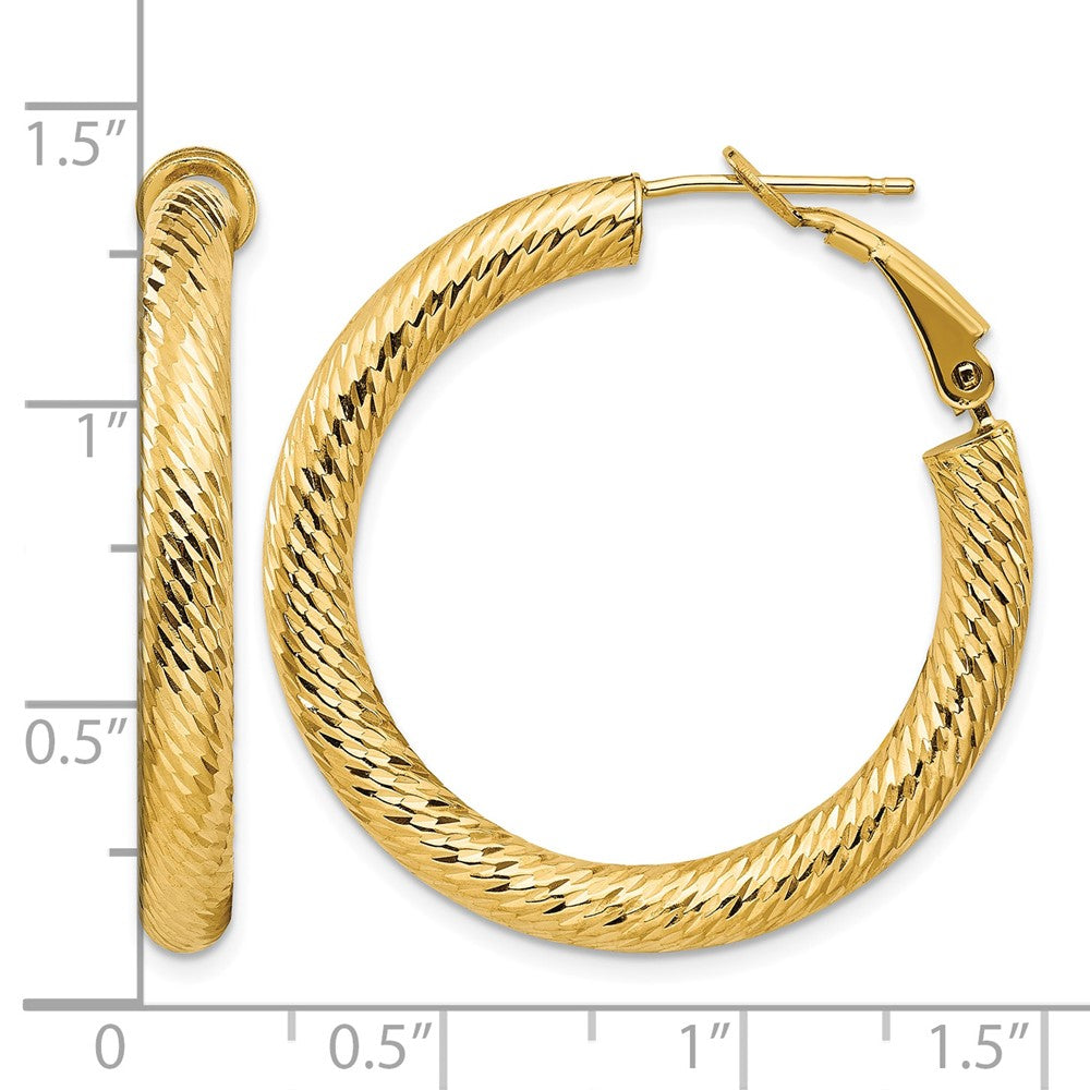 14k 4x34mm Diamond-cut Round Omega Back Hoop Earrings