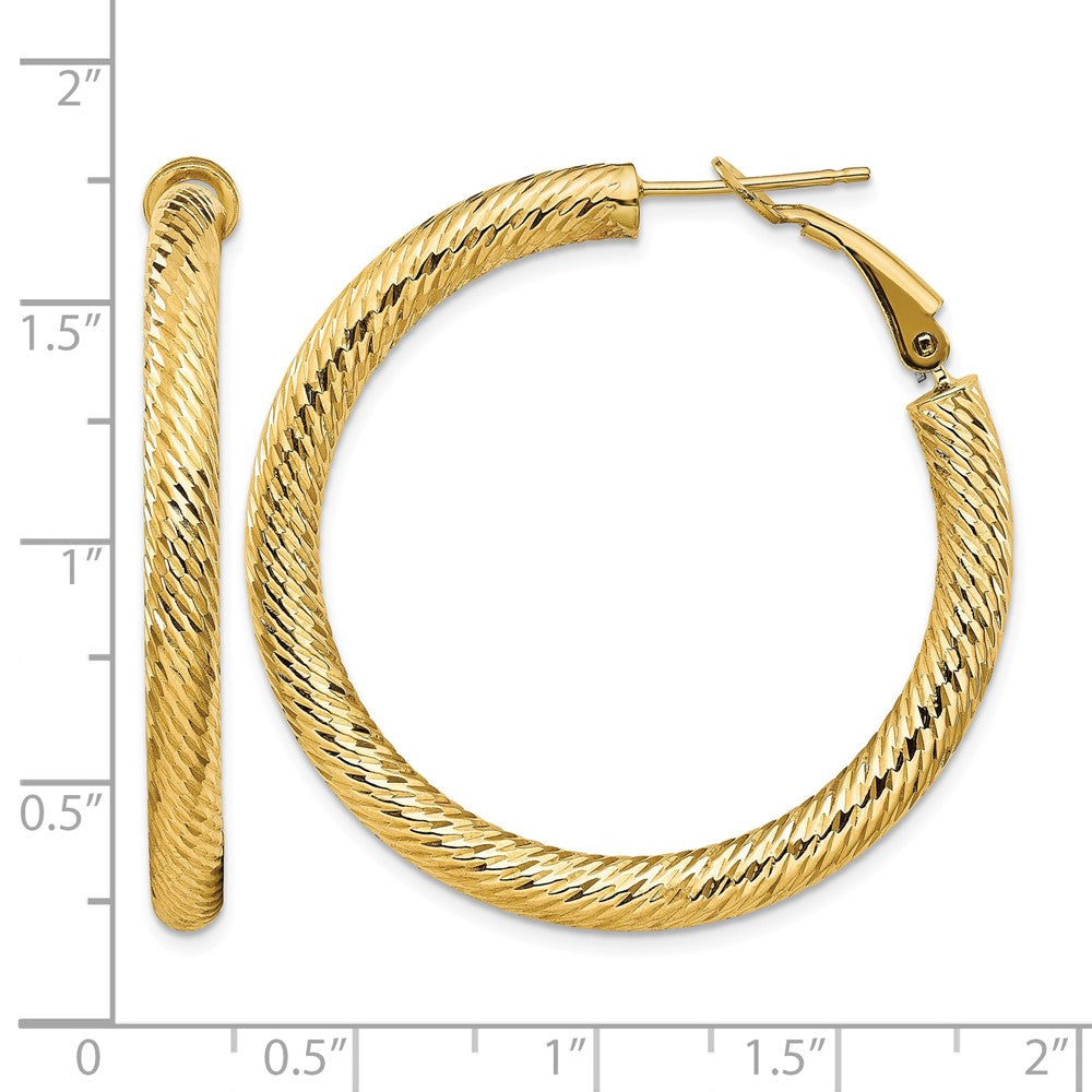 14k 4x40mm Diamond-cut Round Omega Back Hoop Earrings