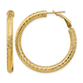 14k 4x40mm Diamond-cut Round Omega Back Hoop Earrings