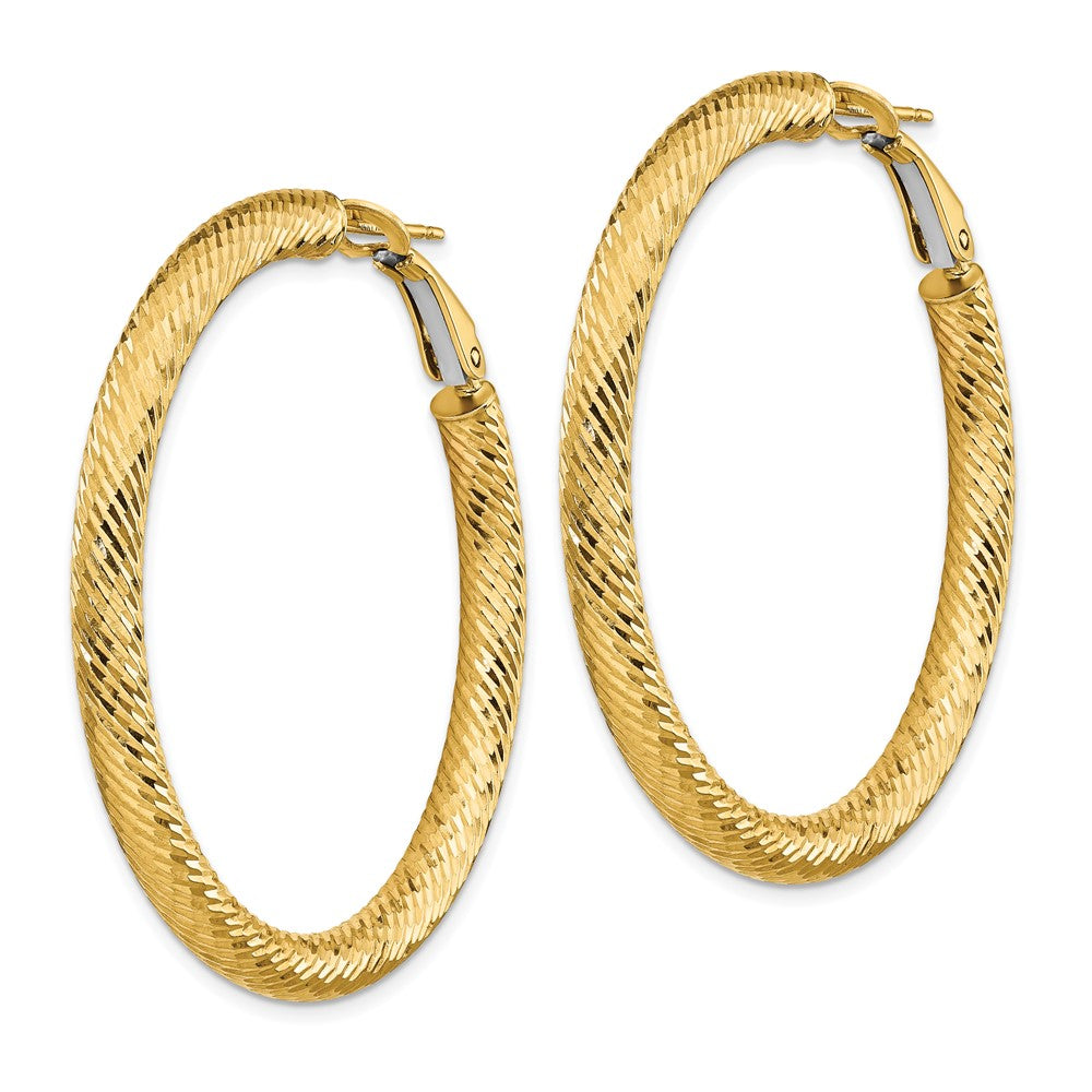 14k 4x45mm Diamond-cut Round Omega Back Hoop Earrings