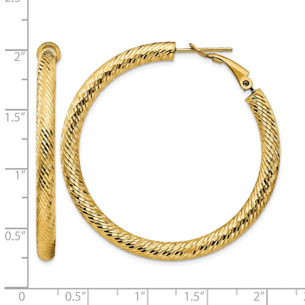 14k 4x45mm Diamond-cut Round Omega Back Hoop Earrings