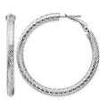 14k 4x45mm White Gold Diamond-cut Round Omega Back Hoop Earrings