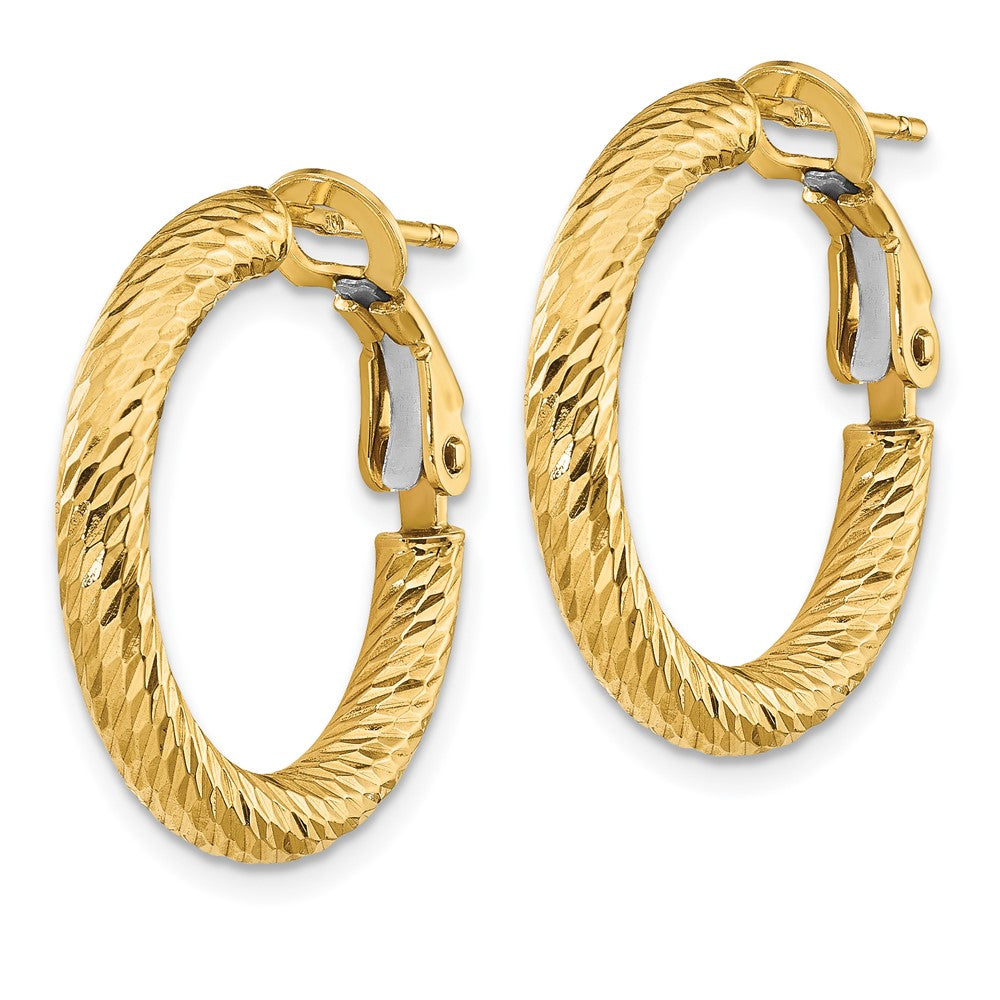 14k 3x21mm Polished Diamond-cut Round Omega Back Hoop Earrings