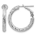 14k 3x21mm White Gold Diamond-cut Round Omega Back Hoop Earrings