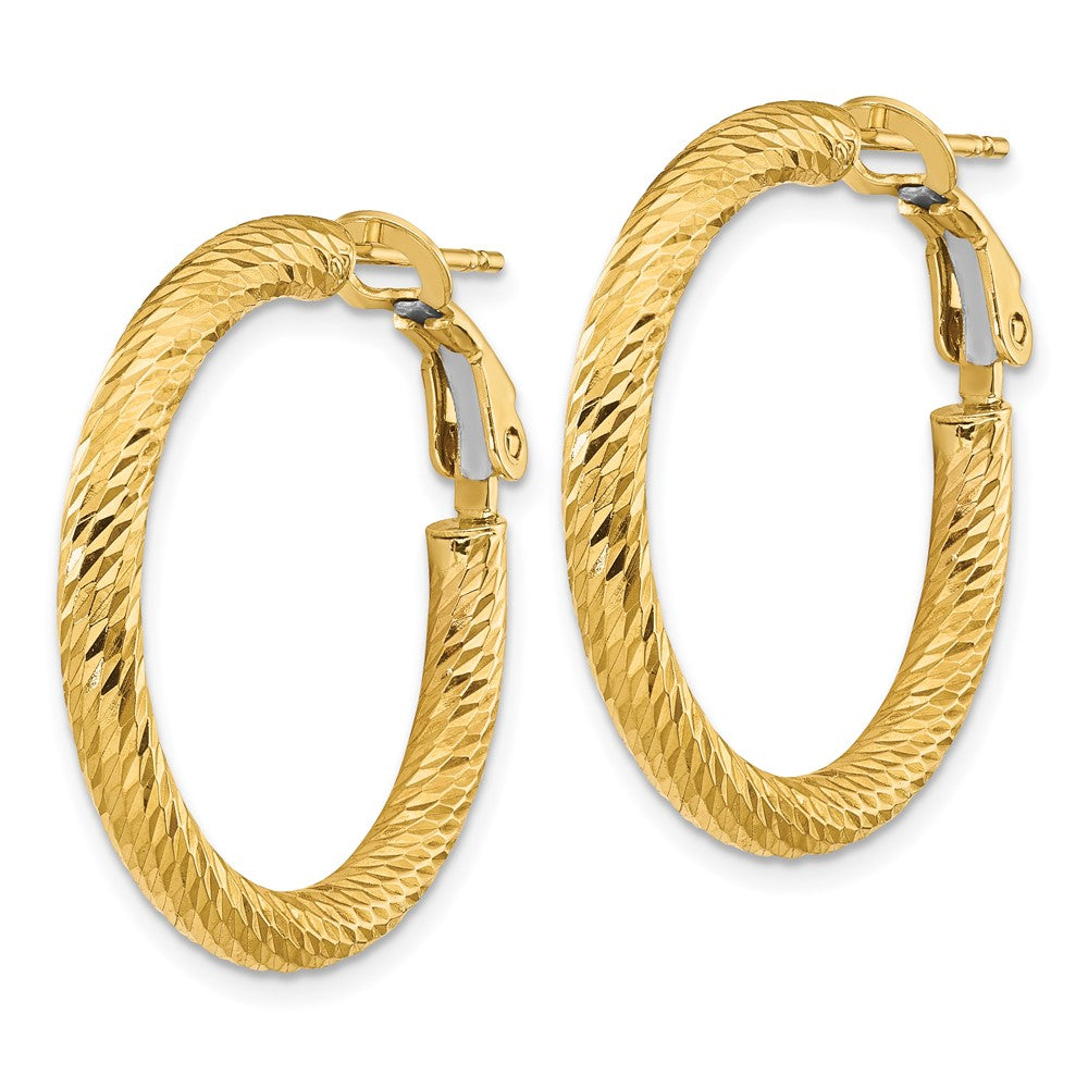 14k 3x27mm Diamond-cut Round Omega Back Hoop Earrings