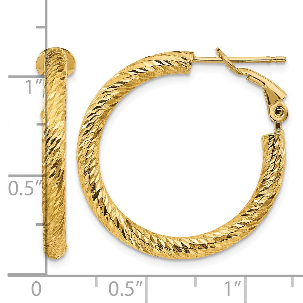 14k 3x27mm Diamond-cut Round Omega Back Hoop Earrings