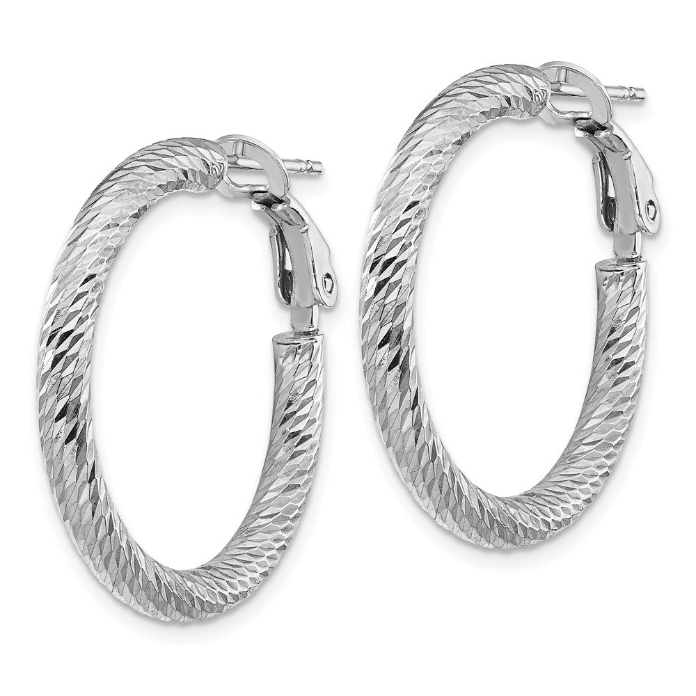 14k 3x27mm White Gold Diamond-cut Round Omega Back Hoop Earrings