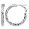 14k 3x27mm White Gold Diamond-cut Round Omega Back Hoop Earrings