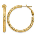 14k 3x32mm Diamond-cut Round Omega Back Hoop Earrings