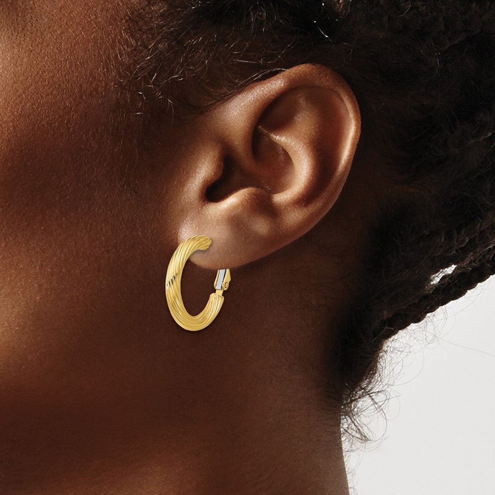 14k 3x21mm Twisted Round Hoop Earrings