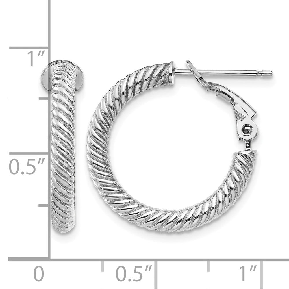 14k 3x21mm White Gold Twisted Round Hoop Earrings