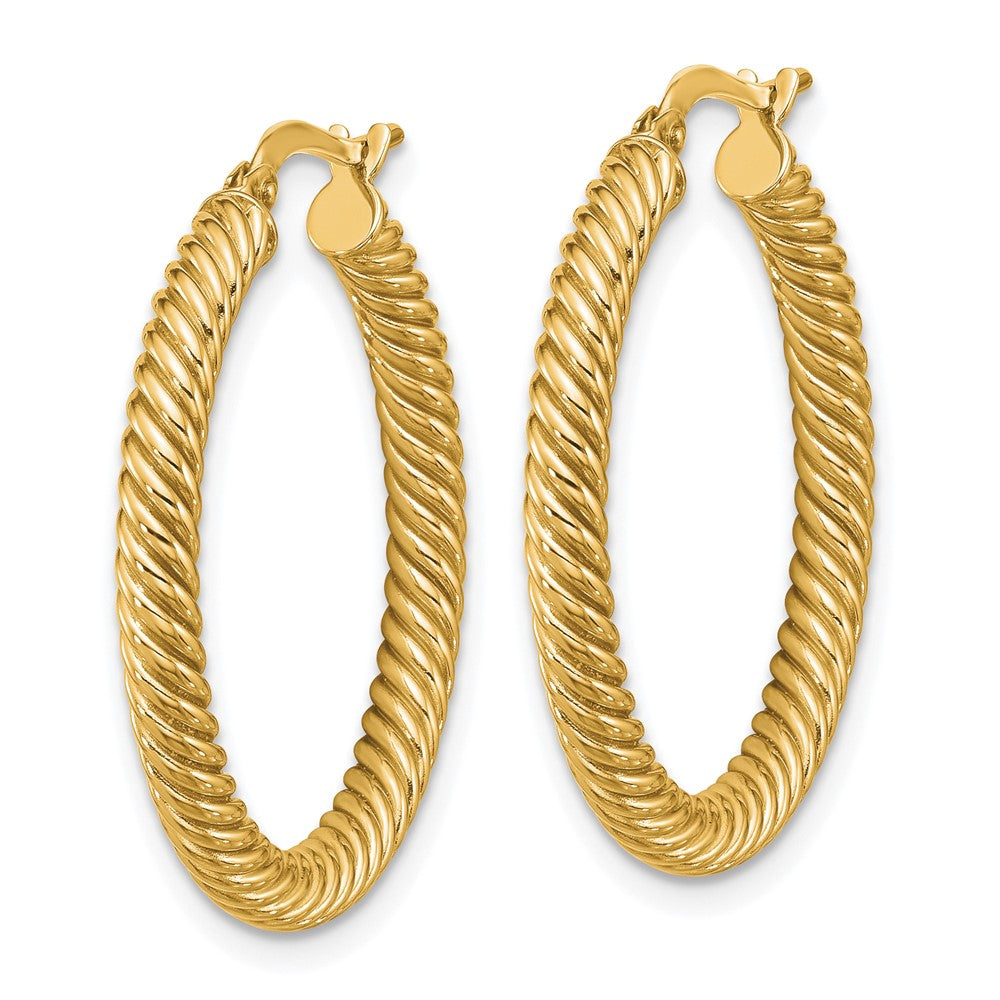 14k 3x26mm Twisted Round Hoop Earrings