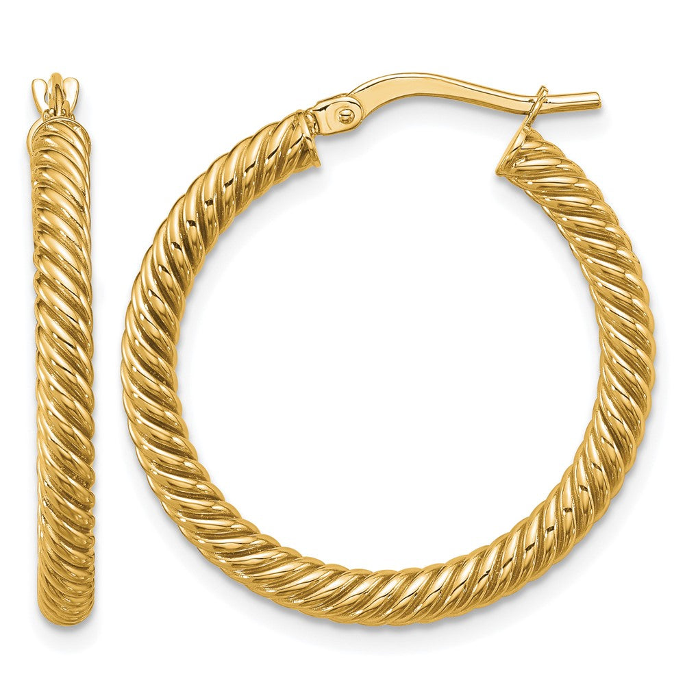 14k 3x26mm Twisted Round Hoop Earrings