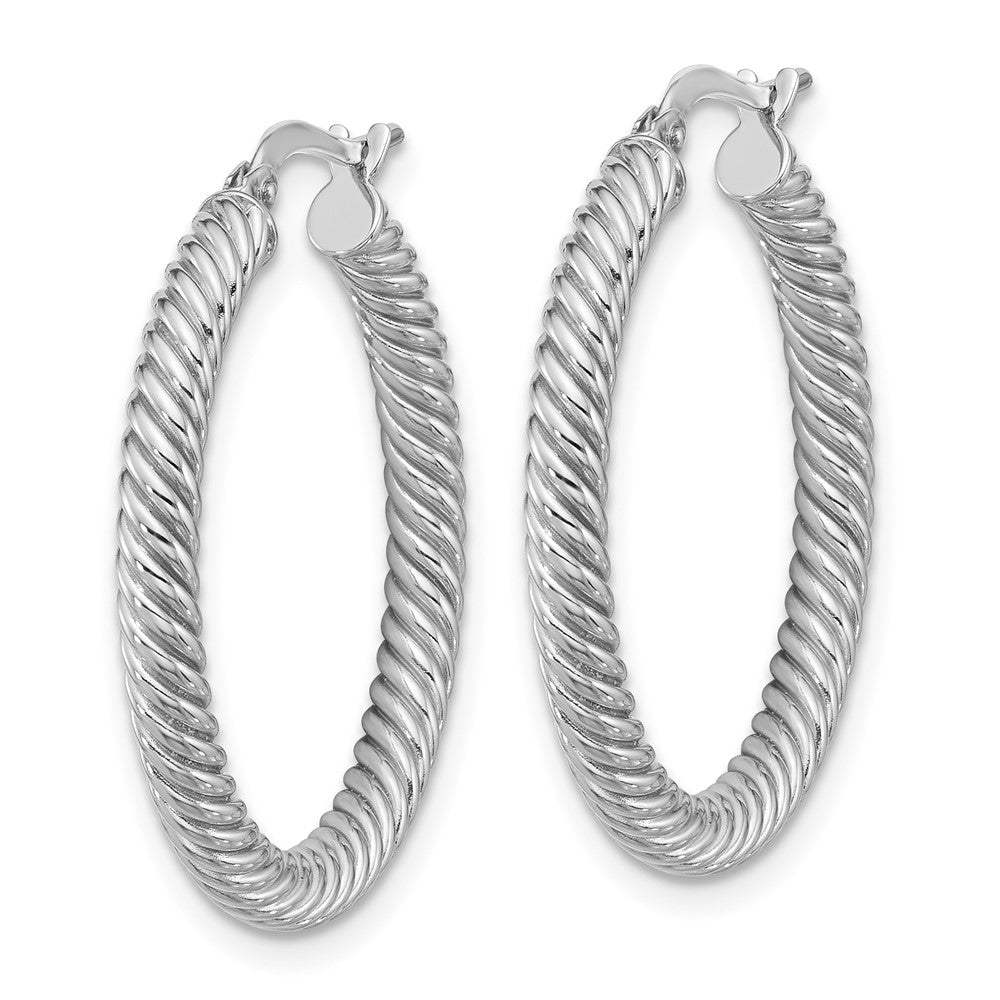 14k 3x26mm White Gold Twisted Round Hoop Earrings