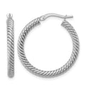 14k 3x26mm White Gold Twisted Round Hoop Earrings