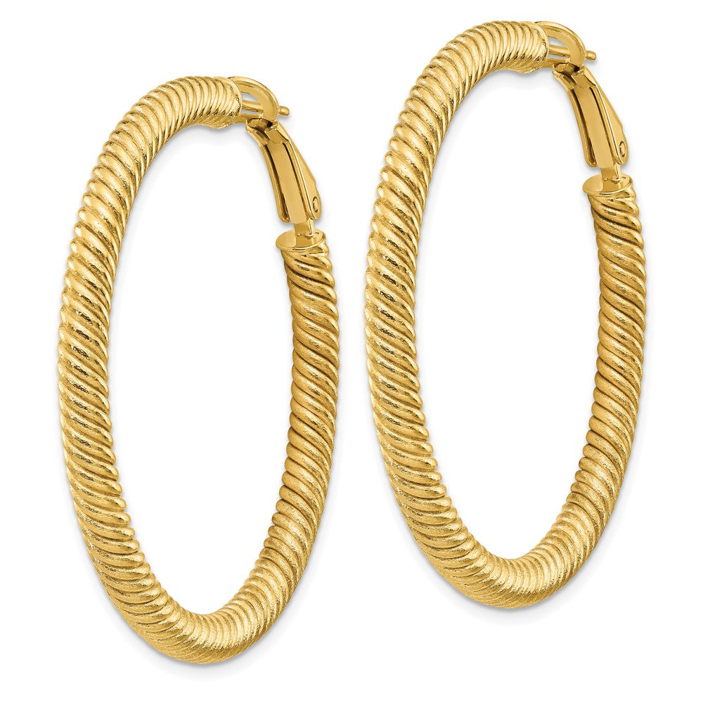 14k 4x44mm Twisted Round Omega Back Hoop Earrings