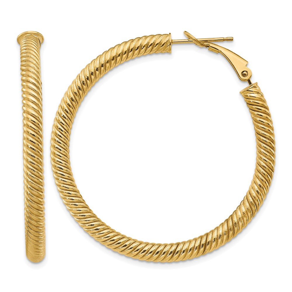 14k 4x44mm Twisted Round Omega Back Hoop Earrings