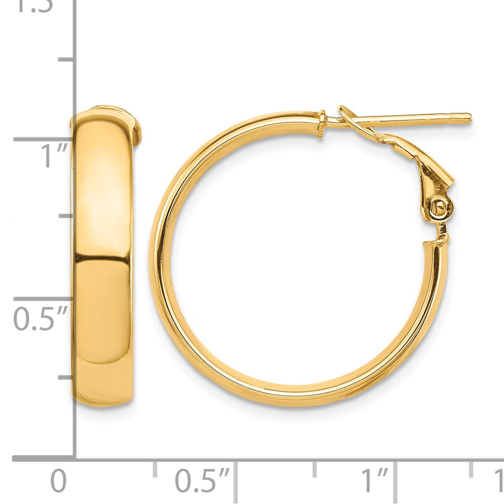 14k High Polished 5mm Omega Back Hoop Earrings