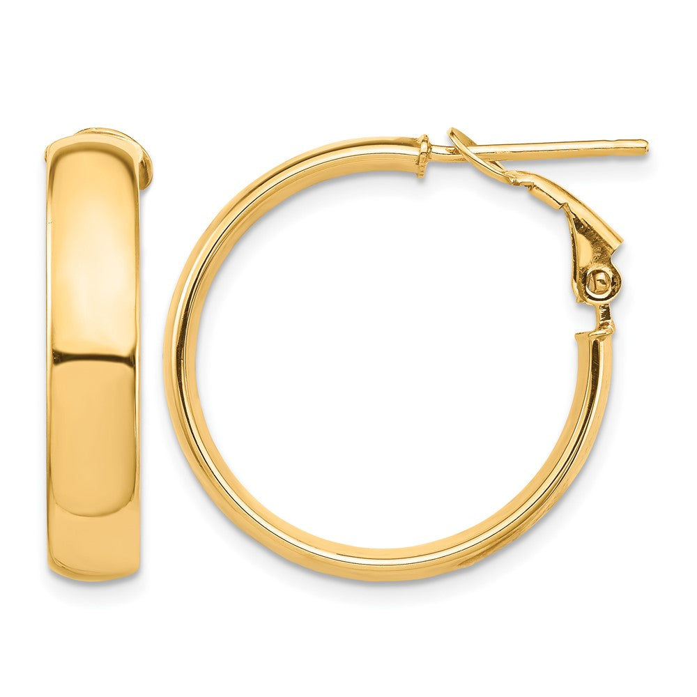 14k High Polished 5mm Omega Back Hoop Earrings
