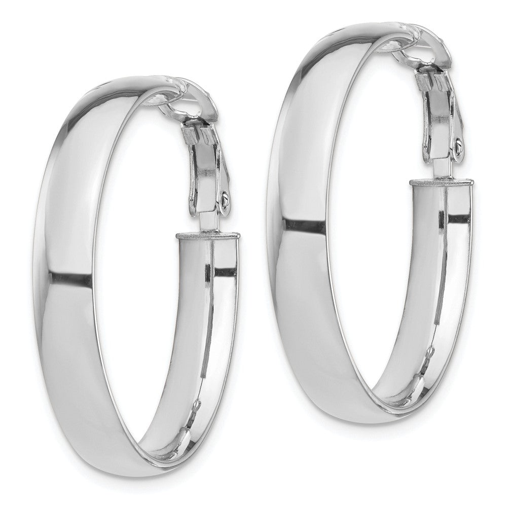 14k White Gold High Polished 5mm Omega Back Hoop Earrings