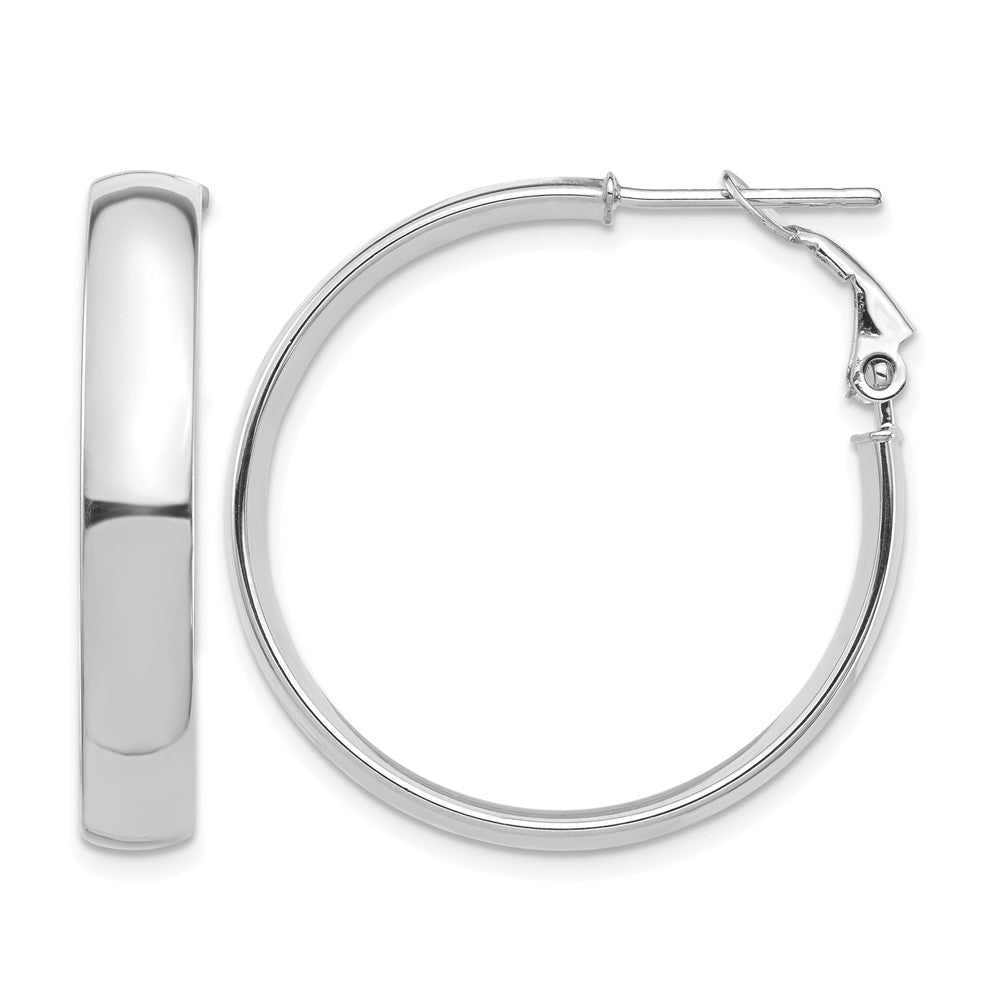 14k White Gold High Polished 5mm Omega Back Hoop Earrings