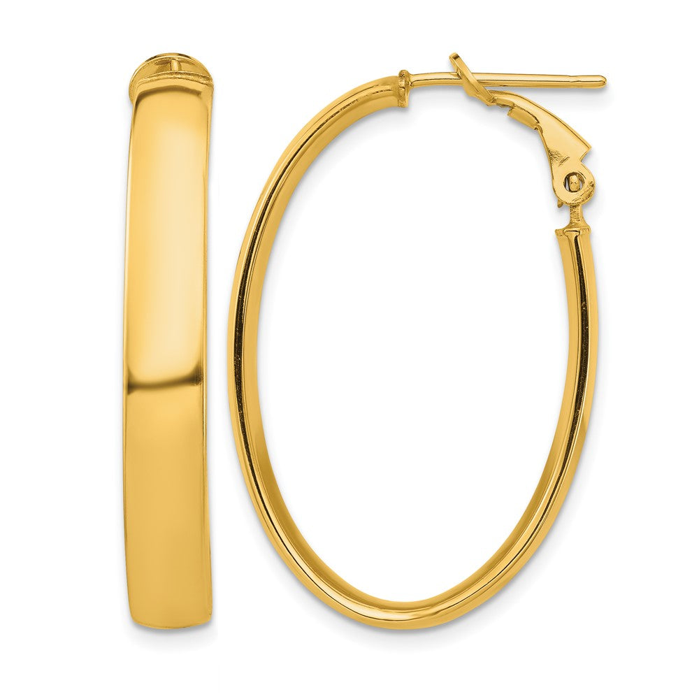 14k High Polished 5mm Oval Omega Back Hoop Earrings