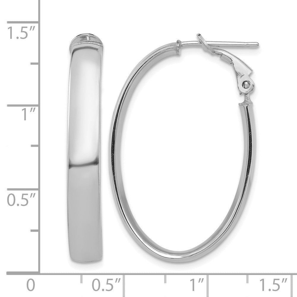 14k White Gold High Polished 5mm Oval Omega Back Hoop Earrings