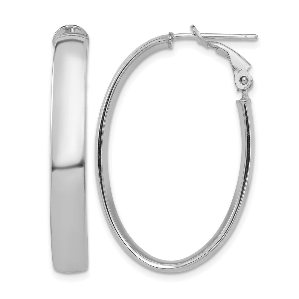 14k White Gold High Polished 5mm Oval Omega Back Hoop Earrings