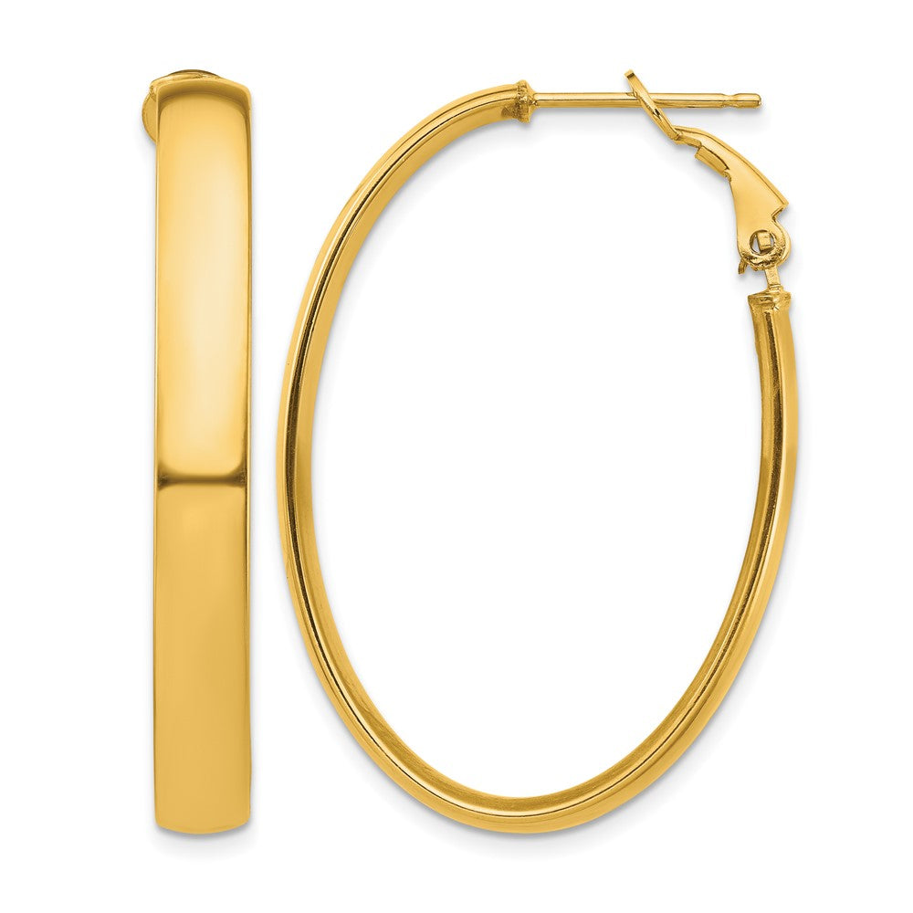 14k High Polished 5mm Omega Back Oval Hoop Earrings