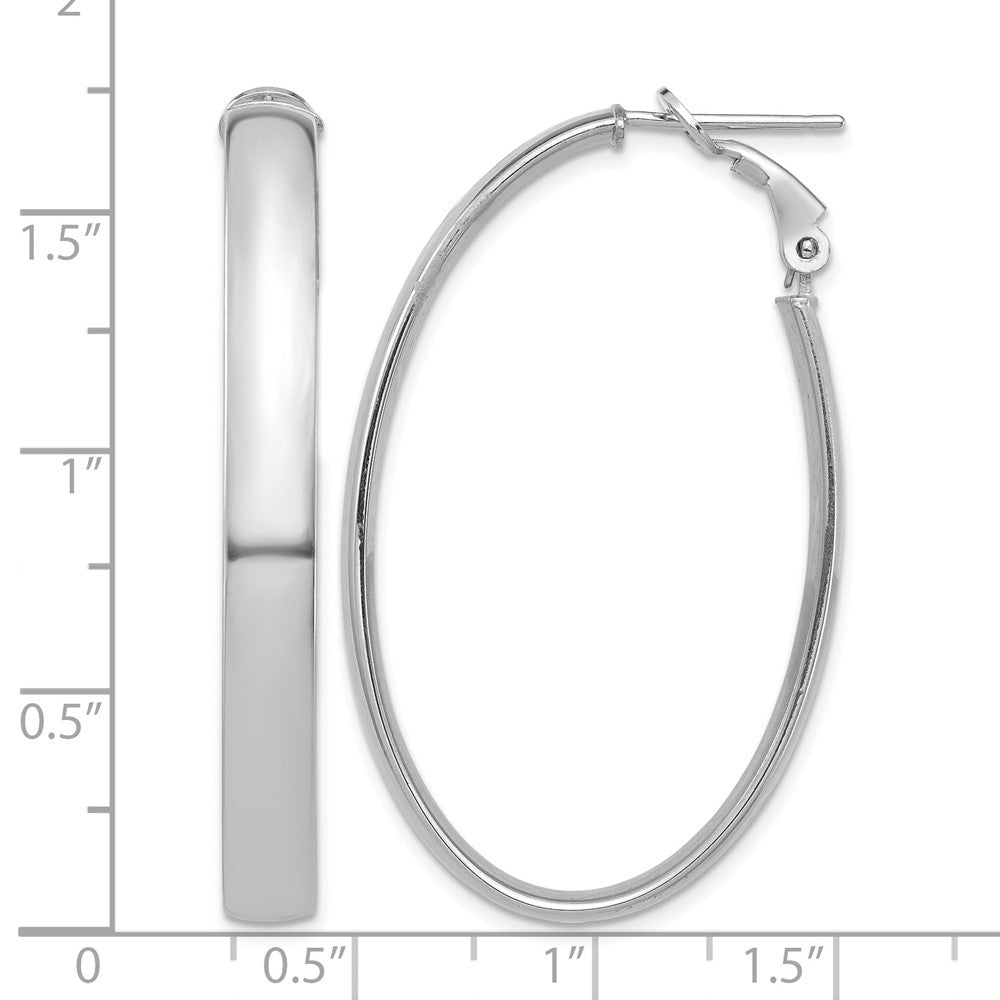 14k White Gold High Polished 5mm Omega Back Oval Hoop Earrings