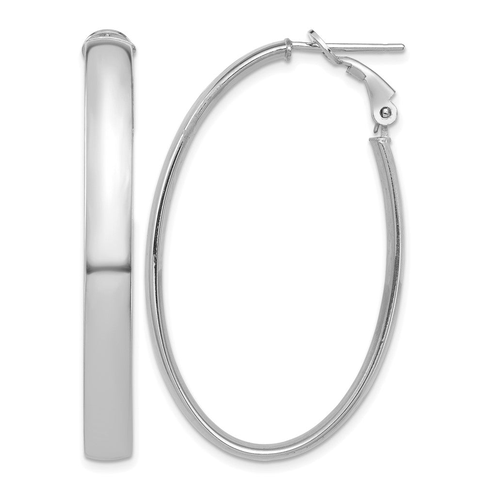 14k White Gold High Polished 5mm Omega Back Oval Hoop Earrings