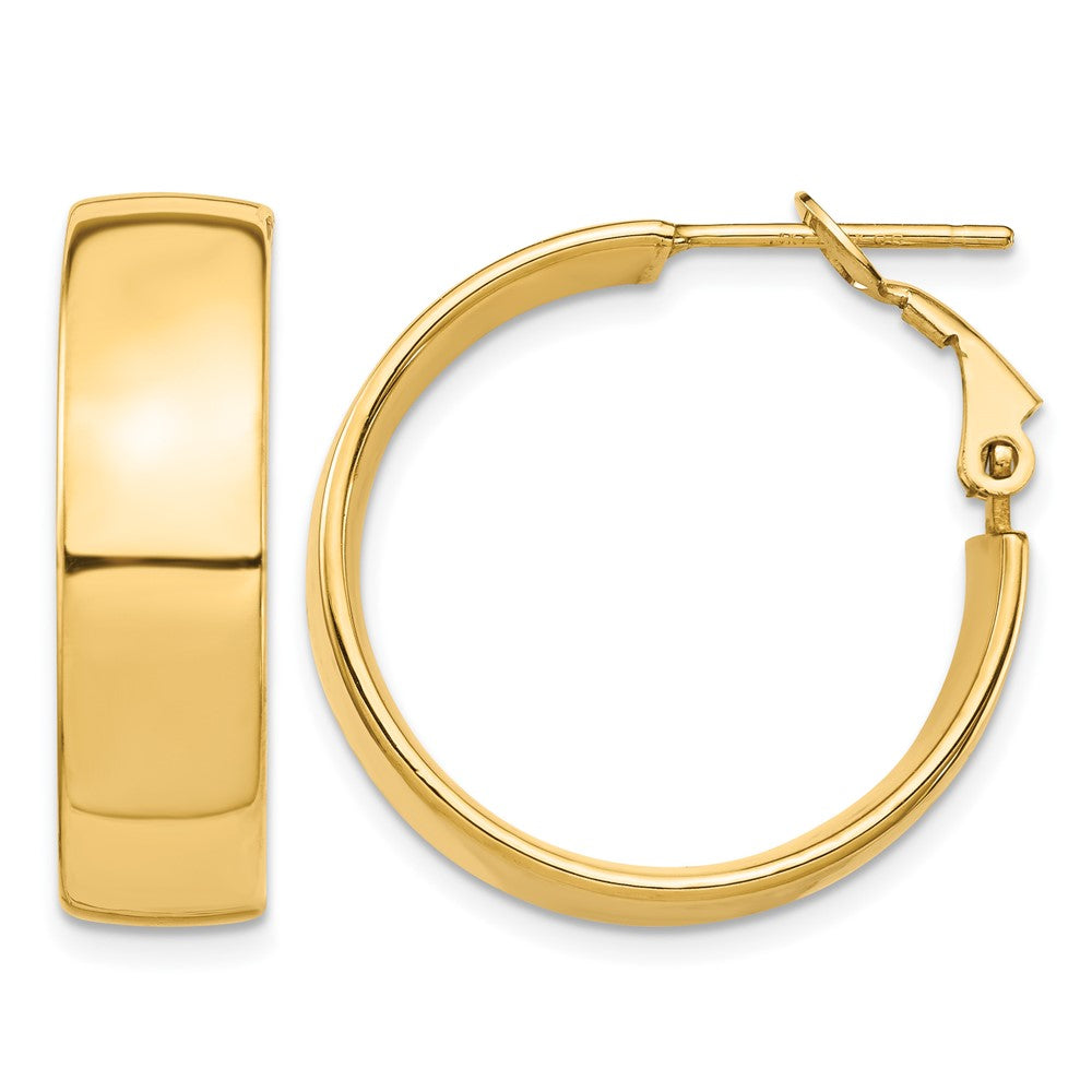 14k High Polished 7mm Omega Back Hoop Earrings