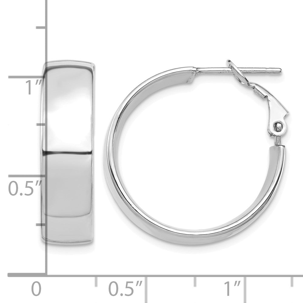 14k White Gold High Polished 7mm Omega Back Hoop Earrings
