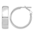 14k White Gold High Polished 7mm Omega Back Hoop Earrings