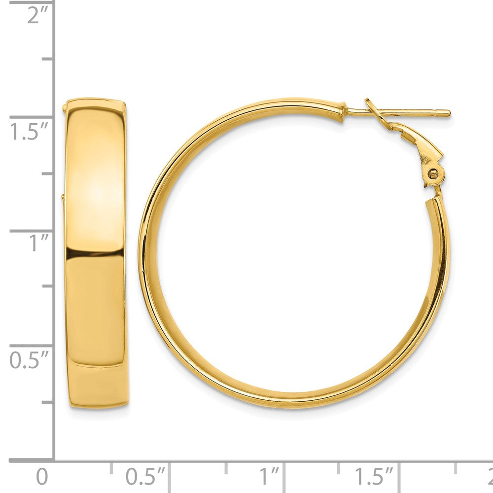 14k High Polished 7mm Omega Back Hoop Earrings