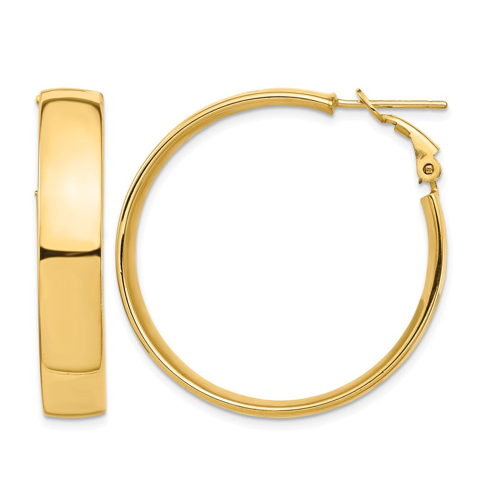 14k High Polished 7mm Omega Back Hoop Earrings