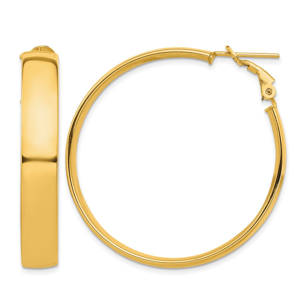 14k High Polished 7mm Omega Back Hoop Earrings