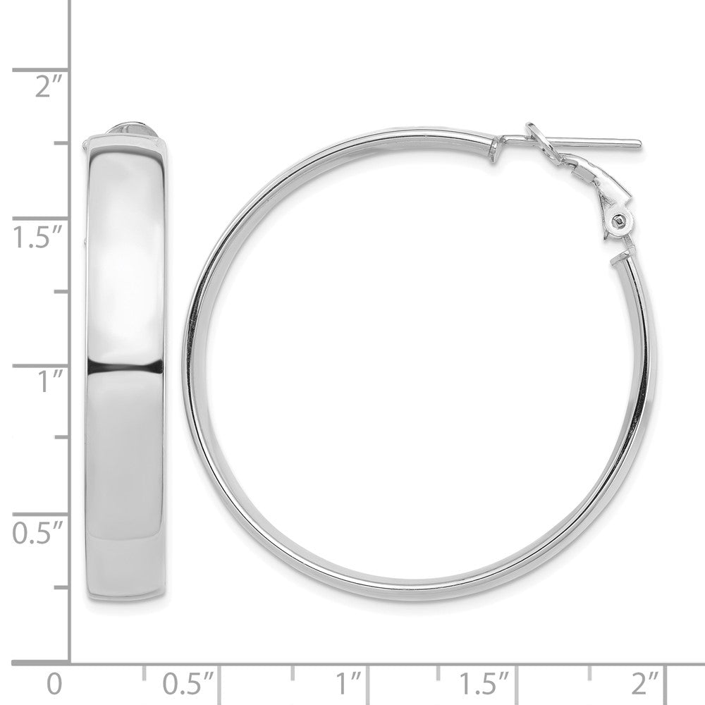 14k White Gold High Polished 7mm Omega Back Hoop Earrings