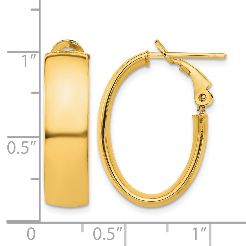 14k High Polished 7mm Omega Back Oval Hoop Earrings