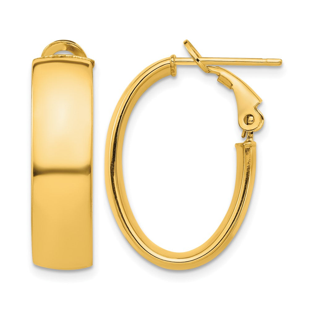 14k High Polished 7mm Omega Back Oval Hoop Earrings
