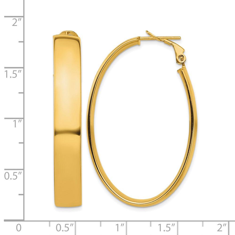 14k High Polished 7mm Omega Back Oval Hoop Earrings