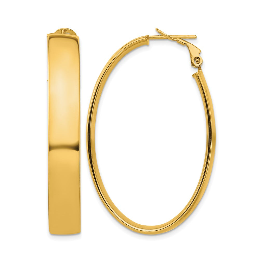 14k High Polished 7mm Omega Back Oval Hoop Earrings