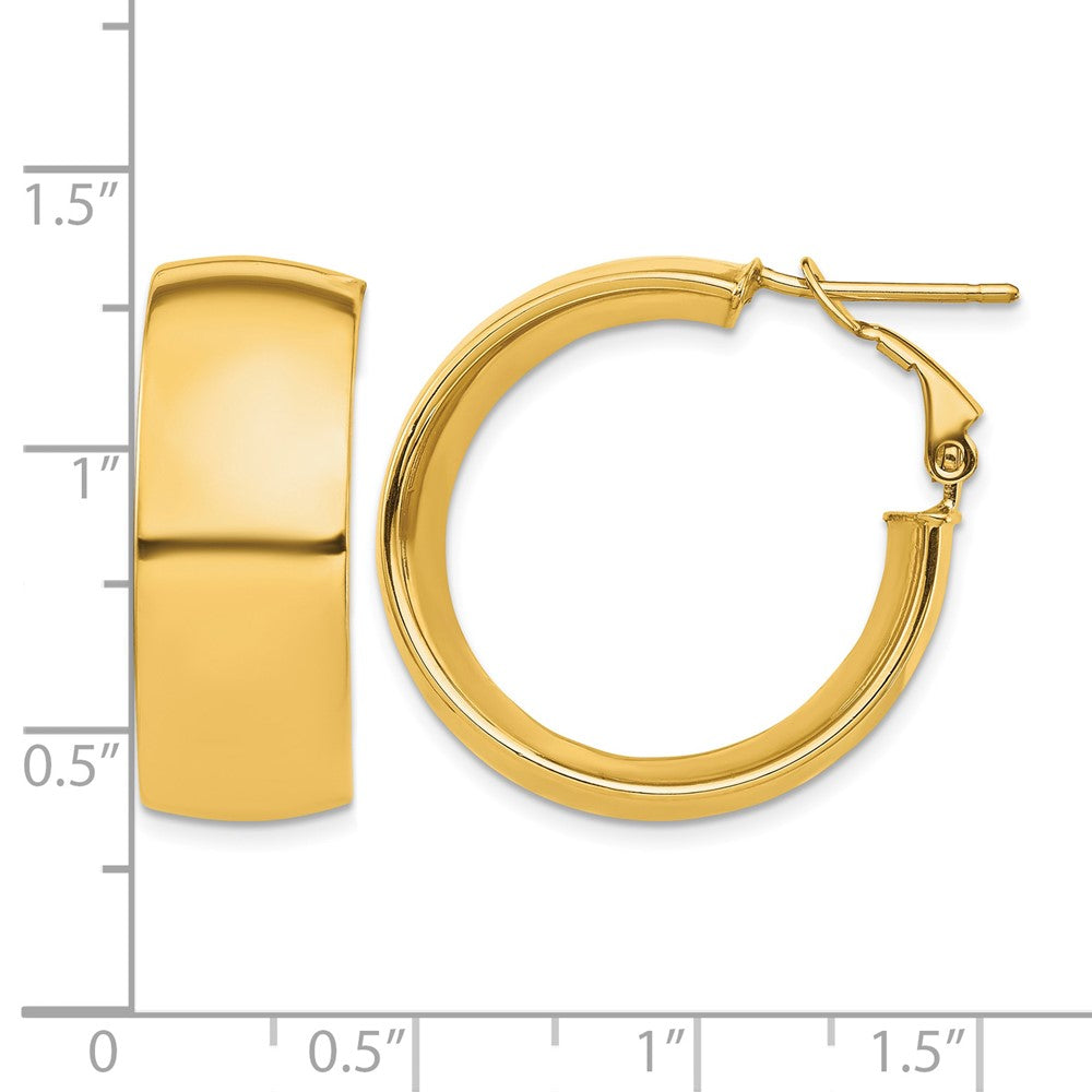 14k High Polished 10mm Omega Back Hoop Earrings